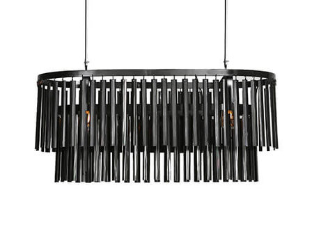 Zwart ijzeren hanglamp met lamellen. 90 cm